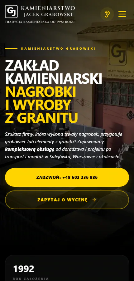 Mobilny widok strony Kamieniarstwo JG Mobilny widok strony Kamieniarstwo JG