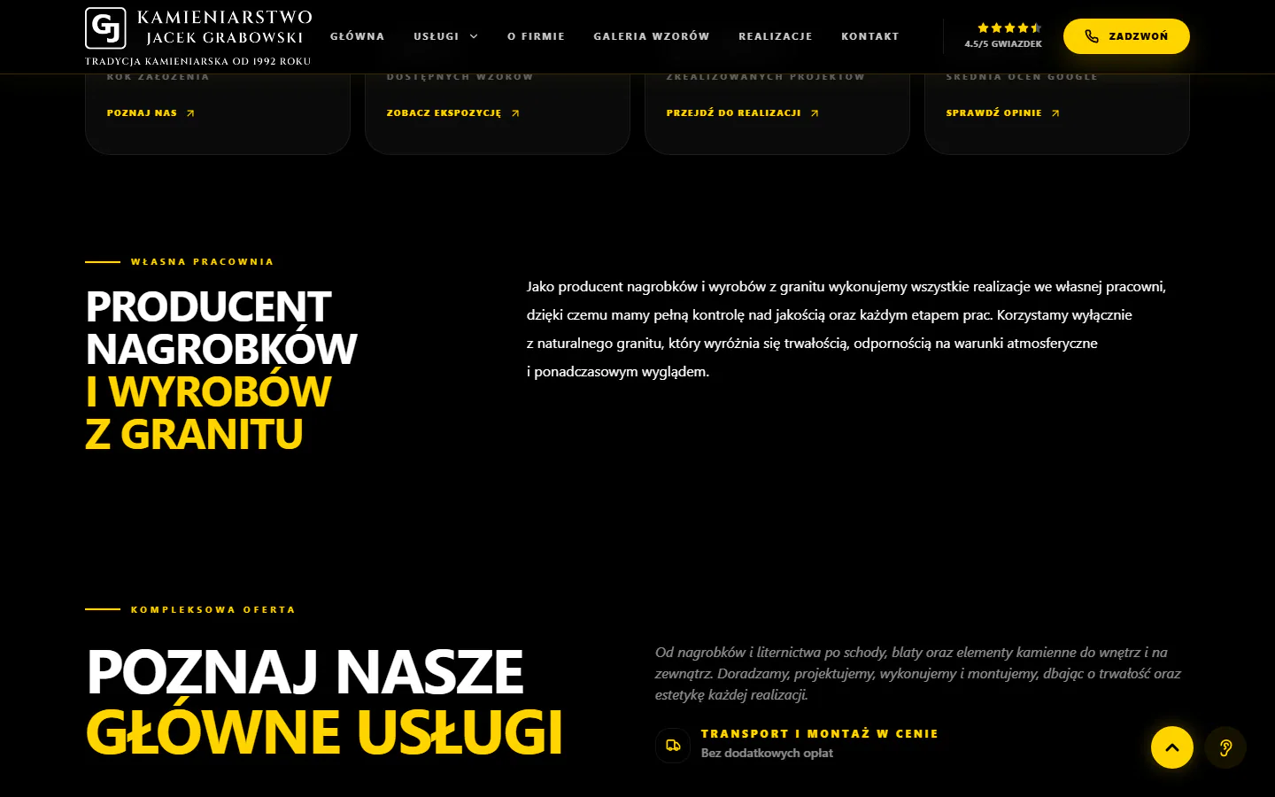Sekcja usług Kamieniarstwo JG
