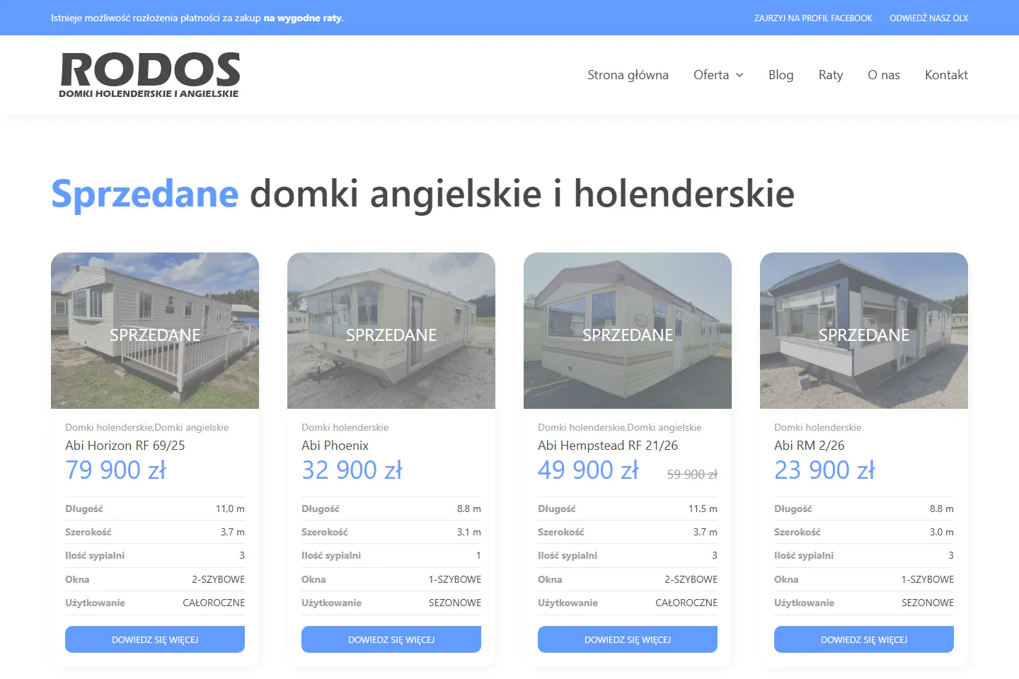 Archiwum sprzedanych modeli domków