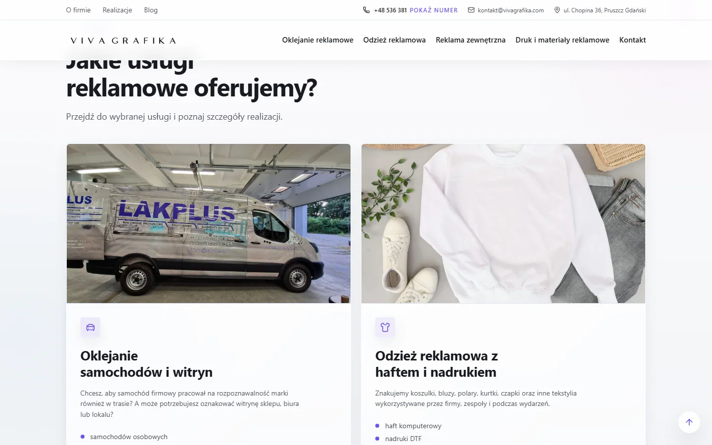 Oferta usług reklamowych Viva Grafika